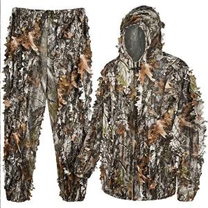 LOOGU Tuta mimetica Ghillie Suit con cappuccio, leggera e traspirante, giacca e pantaloni mimetici Woodland, abbigliamento mimetico, per caccia, osservazione degli animali, super 2.0