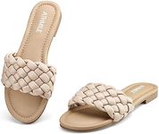 ATHMILE Braided Womens Sandals Round Open Toe Fashion Slide Sandals Women Dressy Summer Flat Beach Size 6-11, Nude, 7 US