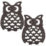 Hedume 2 Pcs Cast Iron Owl Trivets, Heavy Duty Cast Iron Trivet with Rubber Pegs, Decorative Trivet for Kitchen Counter or Dining Table, Insulation Pad, Anti-Scald Pad, Heat Resistant Pad-Rust Brown