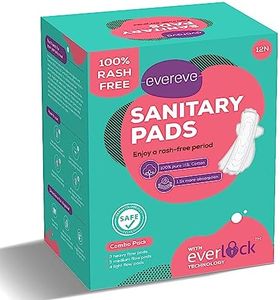 Evereve 100% US Cotton Ultra thin Rash Free Sanitary Pads combo, Pack of 12 pads, 3 Heavy,5 Medium & 4 Light Flow Pads, Unscented, Leakproof, 0 Toxin, Dermatologically Tested, Individual Disposal Bags