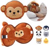 ecoZen Lifestyle Travel Pillow Set with Eye Mask - Comfort for Traveling Kids - Soft and Supportive Neck Pillow, Perfect for Plane, Car, or Train Journeys - Monkey Design