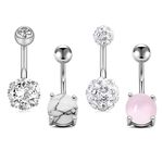 JFORYOU 4Pcs Belly Button Rings Stainless Steel 14G Fake Crystal CZ Navel Rings Barbells Belly Bar Women Girls Body Piercing Bar Length:10mm