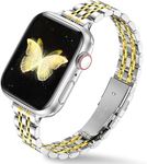 Ocaer Compatible with Apple Watch Strap 42mm 41mm 40mm 38mm, Slim Stainless Steel Metal Band for Apple Watch Series 10 9 8 7 6 5 4 3 2 1 SE, Elegant Apple Watch Bracelet for Women (Silver & Gold)