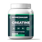 SPORTAMINS Pure Micronised Creatine Powder, 100% Creatine Monohydrate Powder – 500g Unflavoured Powder | 100 Servings for Enhanced Performance & Muscle Growth | Vegan, GMO, GMP