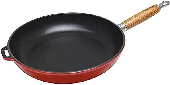 Chasseur Enamelled Cast Iron Fry Pan with Wooden Handle, 28 cm, Federation Red - Made in France