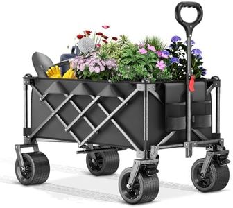 Taphnw Carrello da Giardino 135L, Capacità Carico 120kg, Carrello da Spiaggia con maniglia regolabile, Carrello Pieghevole per Tutti i Terreni, Spiaggia, Campeggio Picnic (Nero)