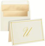 Pipilo Press Gold Foil Letter U Personalized Blank Note Cards with Envelopes 4x6, Initial U Monogrammed Stationery Set (Ivory, 24 Pack)