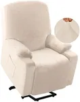 H.VERSAILTEX Rich Velvet Stretch Recliner Slipcovers 1 Piece Electric Power Lift Recliner Chair Cover Fitted Standard Large Power Lift Recliner with Side Pocket, Soft and Thick (Single Seat, Ivory)