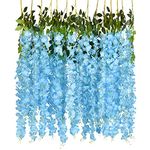 DearHouse 6 Pack 3.75 Feet/Piece Artificial Fake Wisteria Vine Ratta Hanging Garland Silk Flowers String Home Party Wedding Decor (Blue)