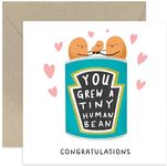 Old English Co. Tiny Human Bean Card - Funny Pregnancy Announcement Card - Cute Congratulations Card for New Parents - Gift for Mummy Daddy - Welcome Little One | Blank Inside