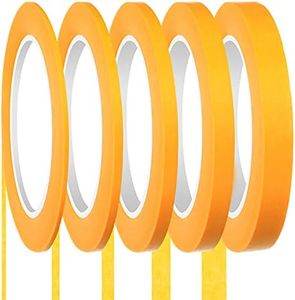 Cornison 5 Rolls Pinstripe Tape 1/16, 1/8, 1/4, 1/2 and 3/4 Inch x 52 Yard Masking Tape Painters Automotive Masking Tape for DIY Car Auto Paint Art (Yellow)