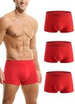 HOEREV Men's Bamboo Fibre Boxer Shorts Trunks Underwear, Pack of 3, M, 3red