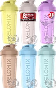 VELOMIX -6 PACK- Shaker Cups for Protein Shakes 28 oz - 6x Wire Whisk | Leak Proof Protein Shaker Bottle for Protein Shakes, Shaker Bottle Pack for Pre & Post Workout, Shaker Cup, Shaker Bottle Cups