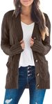 MEROKEETY Women's 2024 Fall Long Sleeve Cable Knit Sweater Open Front Cardigan Button Loose Outerwear, Darkbrown, S