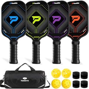 Pickleball Schläger Set 4er, Pickleball Set Komplett mit Tasche & Bällen, Carbonfaser Paddles Leicht, Pickleball Schläger für Anfänger & Fortgeschrittene, Indoor Outdoor