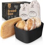 ABIOTO Modern Bread Box for Kitchen Counter Top with 2 Bread Bags (Black) - Sturdy Modern Construction, Ribbed Design Keeps Bread Fresh Longer - Large Sourdough Bread Box with Cutting Board Lid