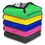 MAX Microfiber Cloth for Car Cleaning (800 GSM, Pack of 5, Size: 30 x 40 cm) Double Sided, High Density, Extra Thick Plush Towel for Car Detailing, Cleaning, Washing and Polishing, Color: Multi-colour