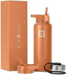 IRON °FLASK Camping & Hiking Hydration Flask with 3 Lids - Stainless Steel, Double Walled & Vacuum Insulated Water Bottle - Leak Proof & BPA Free (Clementine, Straw - 40 oz)