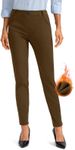 Rammus Women's Fleece Lined Dress Pants with Pockets Warm Winter Pants Cold Weather Skinny Slacks for Casual Work Brown