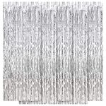 5 Pack Silver Foil Fringe Curtain Backdrop, 3.2ft x 8.2ft Metallic Tinsel Foil Fringe Curtains, Tinsel Backdrop Streamers for Birthday Party Decoration Halloween Christmas Holiday Decor (Silver)