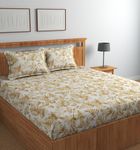 BROMWICK 200TC Gulmohar Microfiber Bedsheet for a Double Bed, Bedspread for a King Size Bed Set Includes 1 Double Bed Sheet and 2 Pillow Covers - Beige White Colour, Size : 90x100 inch
