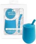 ezpz Mini Cup + Straw Training System - 9 Months+ (Blue) - 100% Silicone Training Cup for Infants + Toddlers - Designed by a Pediatric Feeding Specialist