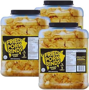 (3) Original Fried Pork Rinds, 16oz Resealable Tub Premium Chicharrones Zero Carbs High Protein Crunchy Crackling Snacks Keto Paleo Friendly Party Food Guacamole Gourmet Snack Savory Treat