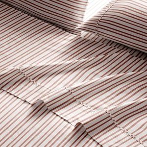 Brielle Printed 100% Cotton Percale Sheet Set, Spice Pinstripe, King