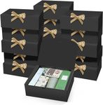 LATERN 15Pcs Gift Boxes with Lids, 25CM x 20CM x 10CM Black Kraft Paper Gift Box Bridesmaid Proposal Box with Gold Ribbon for Wedding Birthday Christmas Party Packaging Present