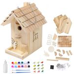 DIY Birdhouse Kit to Paint for Kids, Wooden Bird Houses for Outside, Outdoor Woodworking Adult Crafts for Adults to Build (Wood, 6.5in/16.5cm)