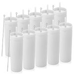 Volhoply 20oz Plastic Skinny Tumblers Bulk 10 Pack,Double Wall Tumbler with Lid and Straw,BPA Free Matte Acrylic Iced Coffee Cups With Straw,Reusable Travel Cute Mug for Parties,DIY Gift(White,10 Set）