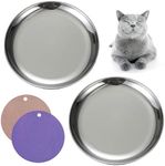 RMNHPTK Cat Food Dishes, Stainless Steel Cat Shallow Dish Relief Whisker Fatigue Cat Food Water Dish Pet Dishes with Non-slip Mats Basic Metal Dish for Cat Kitten (2 PCS, Medium)