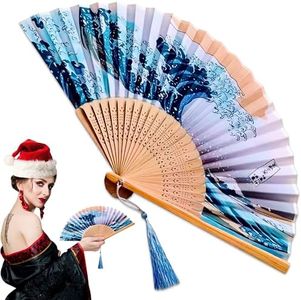 Japanese Fan Handmade Decorative Accessories - Folding Fan Vintage Hand Fans for Women Portable Folding Fan Bamboo Silk Fan - Japanese Decorations Retro Fans - Kanagawa Wave Foldable Fan Handheld