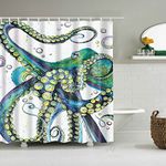 Shower Curtains No Liner, Mantto Bath Shower Curtain Decor with Modern Concise Design, Bath Fantastic Decorations Waterproof Polyester Fabric Bathroom Shower Curtain Set with Hooks 72" x 72" (octopus YUC0536)