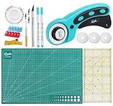 Homewit Roller Cutter for Fabric - A3 Cutting Mat, Fabric Cutter Set with 3 Spare Blades, Quilting Ruler, Sewing Clips & Pins, Handle Rolling Cutter for Quilting Craft, Fabric, Leather, Cloth