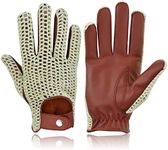 Swift Wear Mens Vintage Classic English Cotton Crochet String Unlined Fashion Real Leather Chauffeur Driving Gloves (L, Cognac)