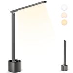 Hapfish LED Desk Lamp for Office & Study, Rechargeable Desk Light, Dimmable & Rotatable, 5000mAh Eye-Caring Foldable Battery Operated Desk Lamps with 3 Color Modes for Office Study Work (Grey)