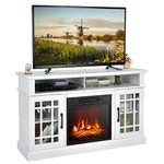 TANGZON Electric Fireplace Insert TV Stand, Freestanding Media Console Table Entertainment Center with 1800-2000W Fireplace Heater & Remote Control (White, 18" Fireplace,121x40x74cm for 55" TV)