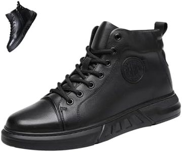 Keilinia Men's Black High-top Leather Boots,2023 Fall/Winter New Round Toe Non-slip Side Zip Casual Business Dress Ankle Booties (7.5,Black,7.5)