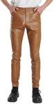 Idopy Men`s Business Slim Fit Five Pockets Faux Leather Pants Jeans Brown 33