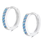 Silver Hoop Earrings for Women, Sterling Silver Small Huggie Hoop Earrings | Hypoallergenic Blue Cubic Zirconia Hoops Earrings Jewellery Gifts for Girls Birthday Wedding