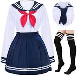 Elibelle Japanese School Girls Uniform Sailor Navy Blue Pleated Skirt Anime Cosplay Costumes with Socks Set(SSF13) 4XL(Tag 5XL)