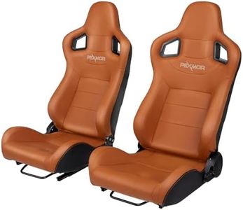 PEXMOR 2 Pcs Reclinable Universal Racing Bucket Seats w/Dual Slider, PU & Carbon Leather Adjustable Race Seats for Cars, Driver and Passenger Side, 21.5" W X 21.5" D X 38"H