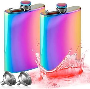 Flask, 8 Oz Hip Flask for Liquor, Colored Stainless Steel Flasks with Funnel, Leak Proof Hip Drinking Flask for Men and Women, 2 Pack
