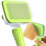 ACE2ACE Dog Brush, Cat Brush for Shedding Long and Short Haired, Self-Cleaning Dog Slicker Brush, Removes Loose Fur for Puppy, Cockapoo, Labrador, Golden Retriever, Pomeranian, Poodle, Rabbits, Green