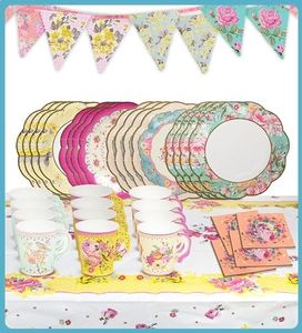 Talking Tables Floral Tableware Set & Vintage Afternoon Tea Party Decorations for 12 Guests | Paper Plates and Napkins, Teacups, Bunting Flags & Tablecloth | for Birthday, Mother's Day, Baby Shower