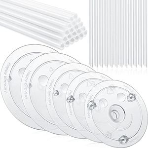 40 Pieces Plastic Cake Dowel Rods Set 20 White Cake Sticks Support Rods, 5 Cake Separator Plates for 4, 6, 8, 10, 12 Inch Cakes, 15 Clear Cake Stacking Dowels for Tiered Cakes (Clear Plates)