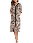 Women's Half Sleeve House Dress Zipper Front Housecoat with Pockets (Leopard Print,S)