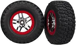 Traxxas 6873R BFGoodrich Mud-Terrain T/A KM2 Tires Pre-Glued on SCT Split-Spoke Chrome, Red Beadlock-Style Wheels (Pair)