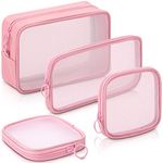 Weewooday 4 Pcs Mesh Makeup Bag Mesh Cosmetic Bag Travel Toiletry Bag Pouch with Zipper Mini Portable Makeup Cosmetic Travel Toiletry Purse Bag for Daily Accessories (Pink,Small, Large, Medium)